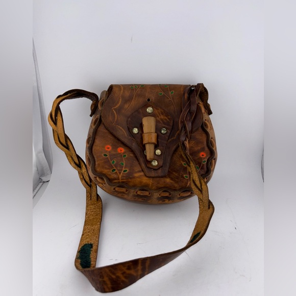 Brown Leather Stamped Tooled Western Cowgirl Cowboy Purse. - Picture 2 of 11